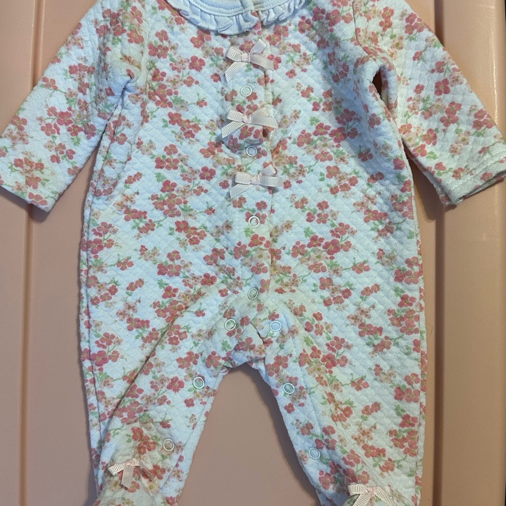 Gently used Laura Ashley Baby 0-3 months one piece footie pajamas
